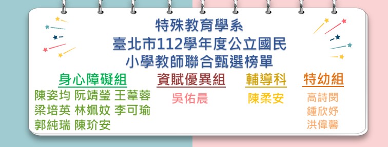 112年度特殊教育學系國民小學教師聯合甄選榜單-臺北市